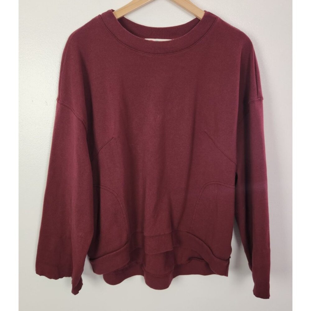 Free People Beach Women's Sz. L Burgundy Hi Low Oversized Sweatshirt - Picture 1 of 6